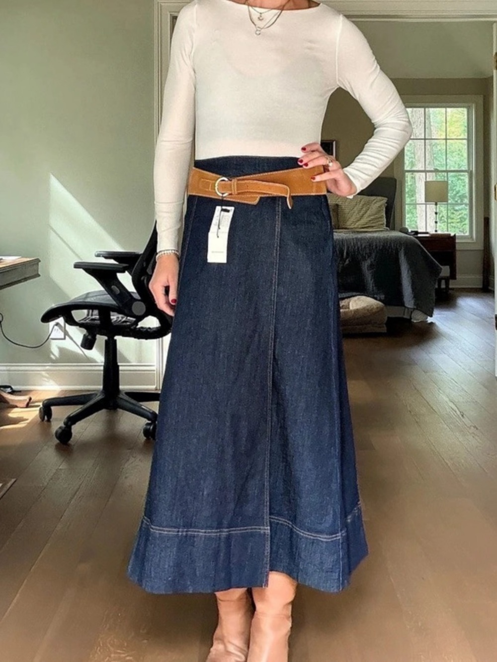 Western Denim Midi Skirt in Blue NWT